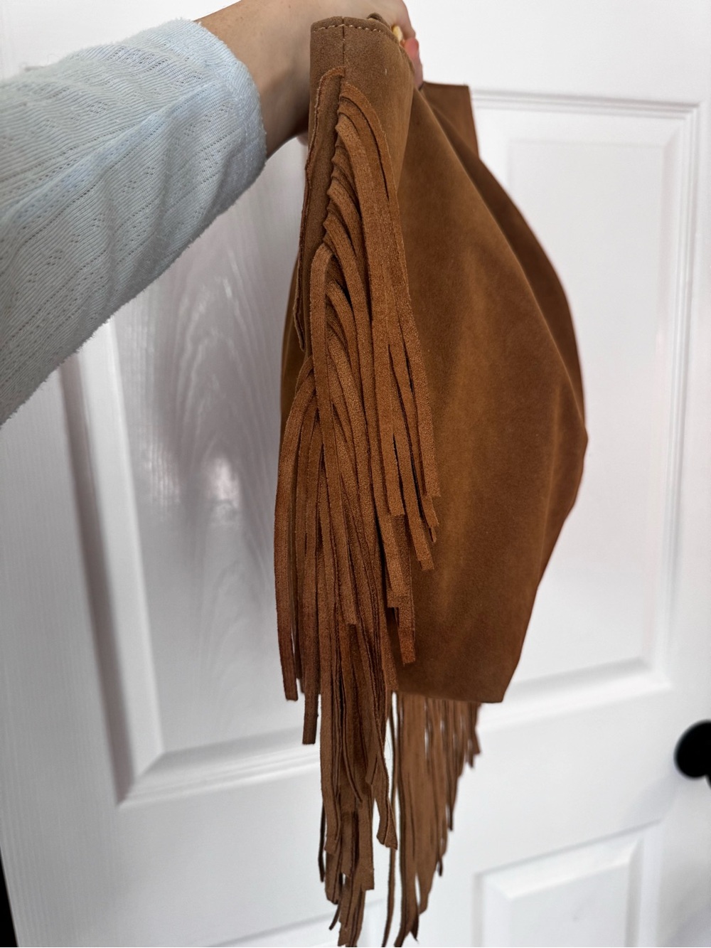 Bcbgeneration fringe faux suede bag western cowgirl gold metal handles hobo - Picture 5 of 9